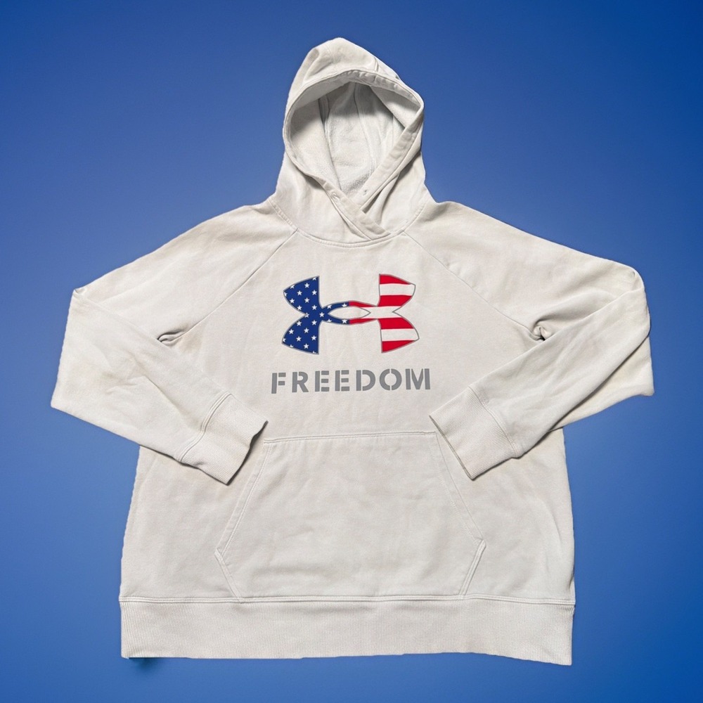 Under Armour Men's UA American Flag Freedom Hoodie Size Large Loose White - Picture 1 of 5